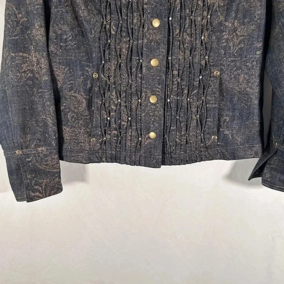 Coldwater Creek Jacket Women's P8 Petite Snap Front Blue Gold Long Sleeve - Picture 3 of 11